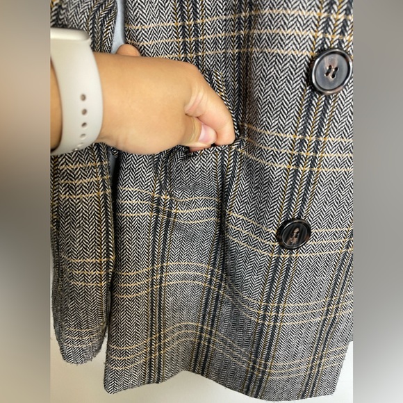 Avec Les Filles Brown Double Breast Plaid Wool Blend Textured Blazer Sz Small - Picture 7 of 13